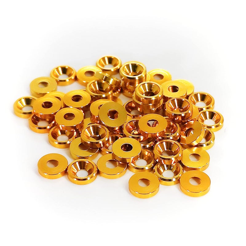 Lagefefe [60PCS] M3 Finishing Countersunk Washers, Anodized Aluminum Alloy, Head Washers Gaskets Cup Shim for Screw RC/FPV/PC/Drone/Mechanical Accessories Parts, Golden - Image 2